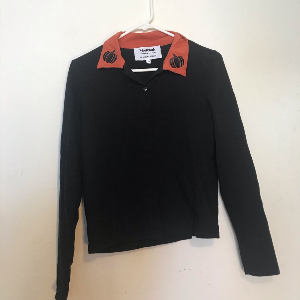 ModCloth Black Friday Pumpkin Halloween Cardigan Long Sleeve Button Up Top